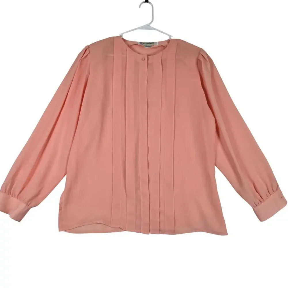 Diane Von Furstenberg Peach Blouse Womens Size 12 Top Flowy Button Up 0839 - Picture 1 of 8